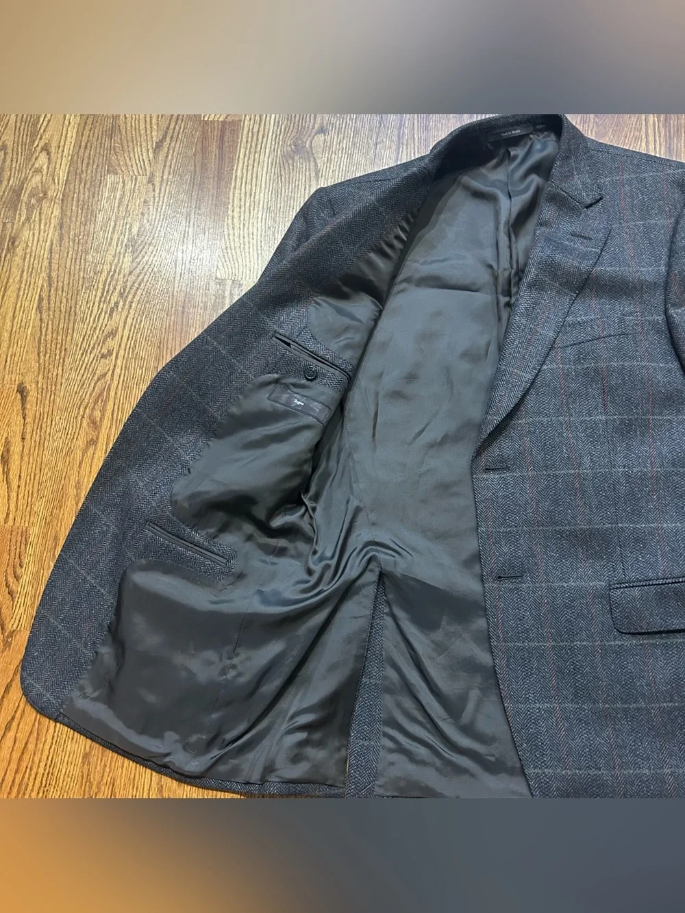 Ermenegildo Zegna Wool & Cashmere Sport Coat Size 50 R Windowpane Plaid Grey